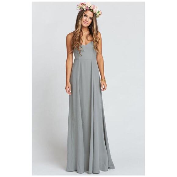 NWT Show Me Your Mumu Godshaw Goddess Gown Bridesmaid Dress Charcoal Size L - Picture 1 of 12